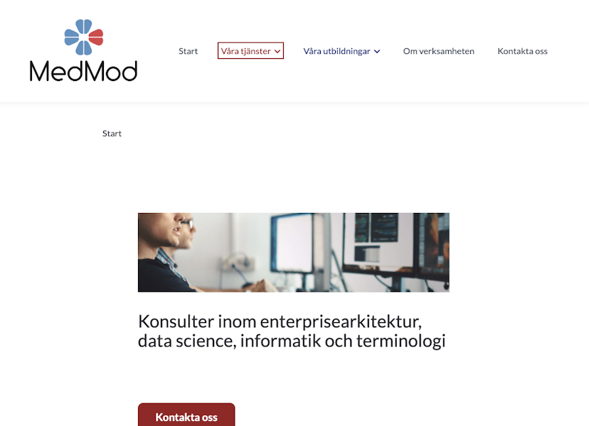 Screenshot of project titled Company Web Page for MedMod AB